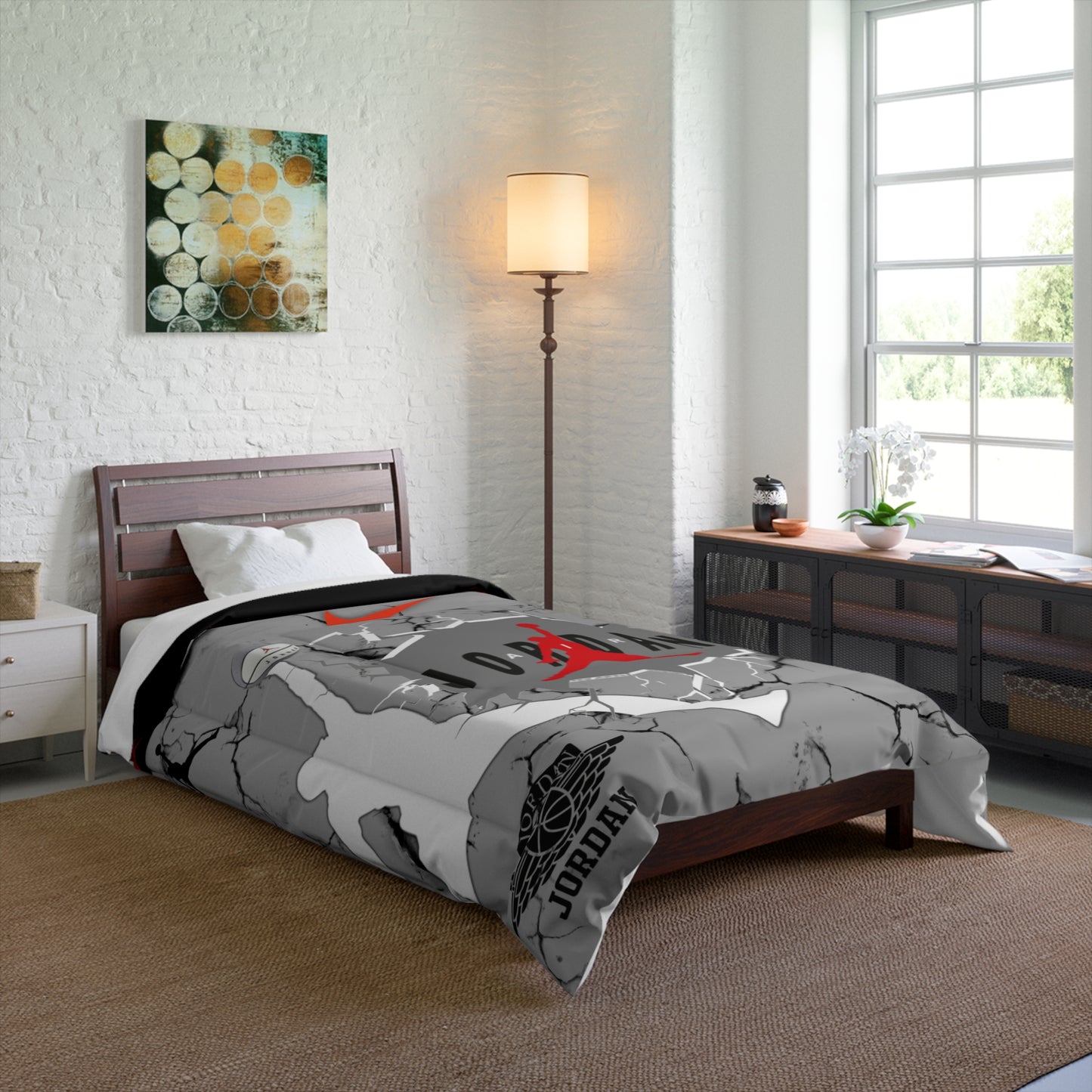 JORDAN Comforter (gray, red, black and white)