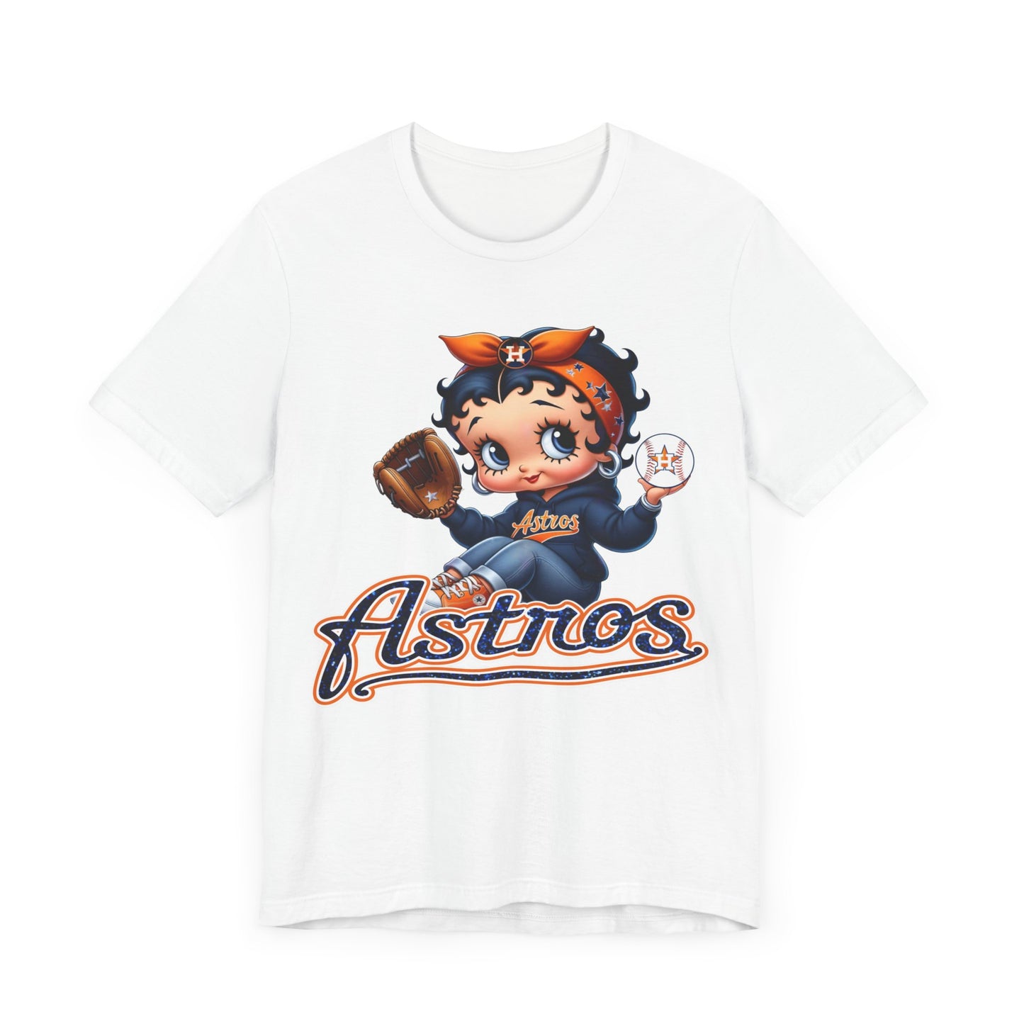 Astros Houston Betty Boop Blue Glitter Letters Unisex Short Sleeve Tee