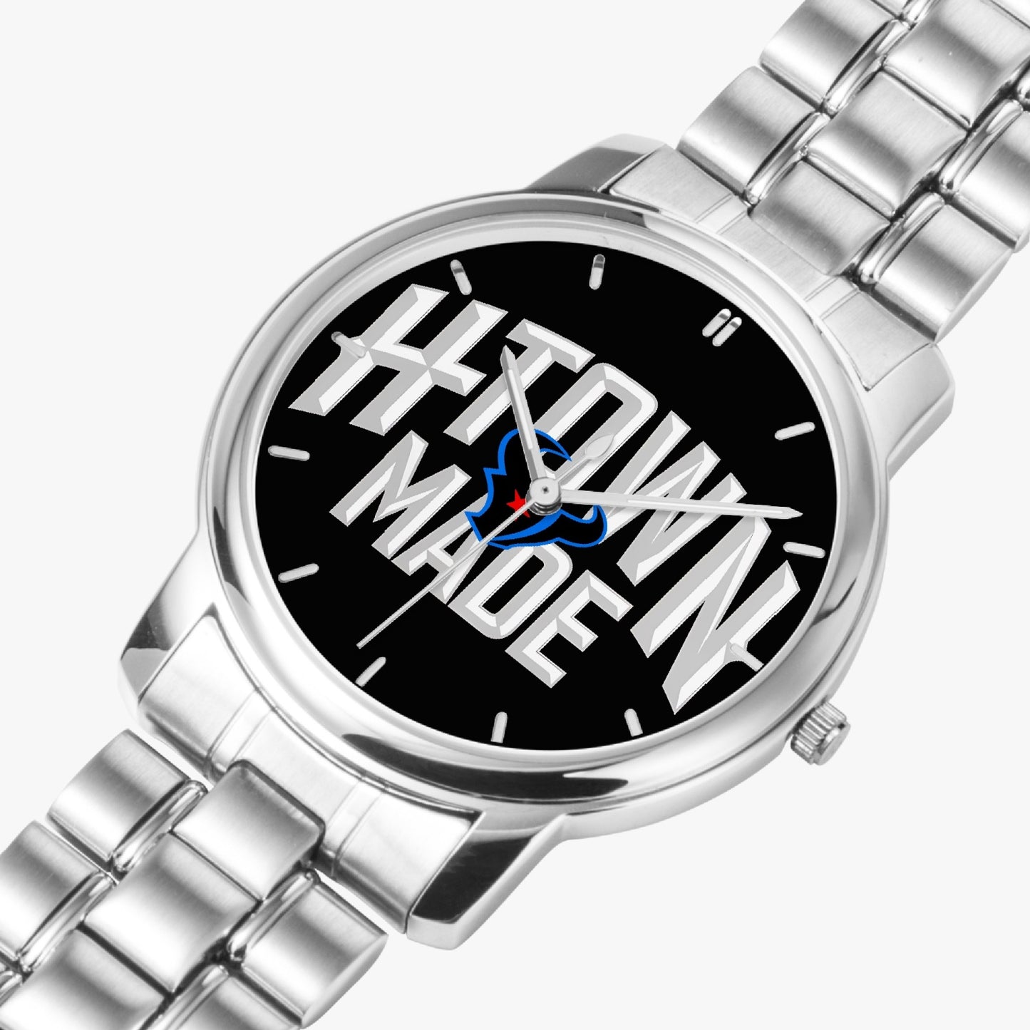 H-Town Made Folding Clasp Type Stainless Steel Quartz Watch (With Indicators)