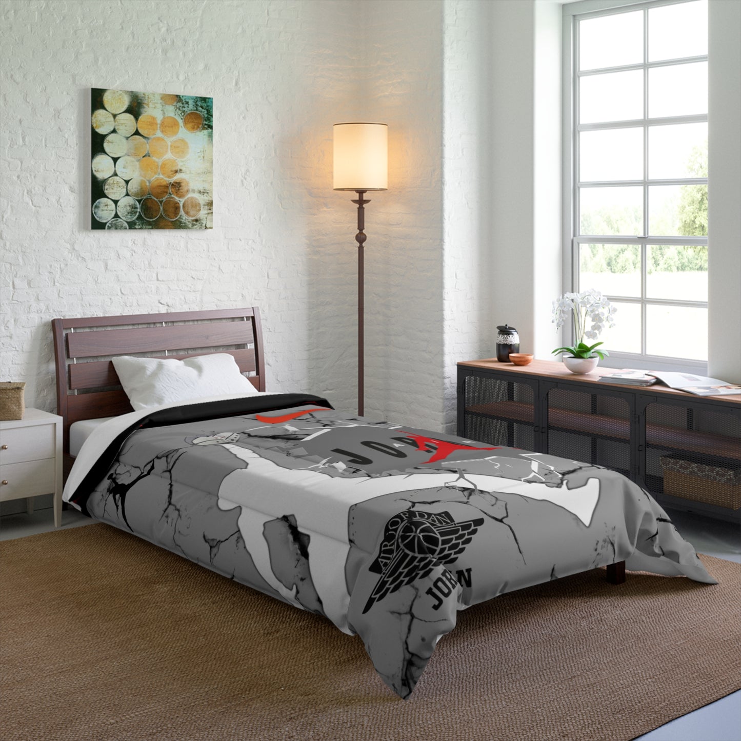 JORDAN Comforter (gray, red, black and white)