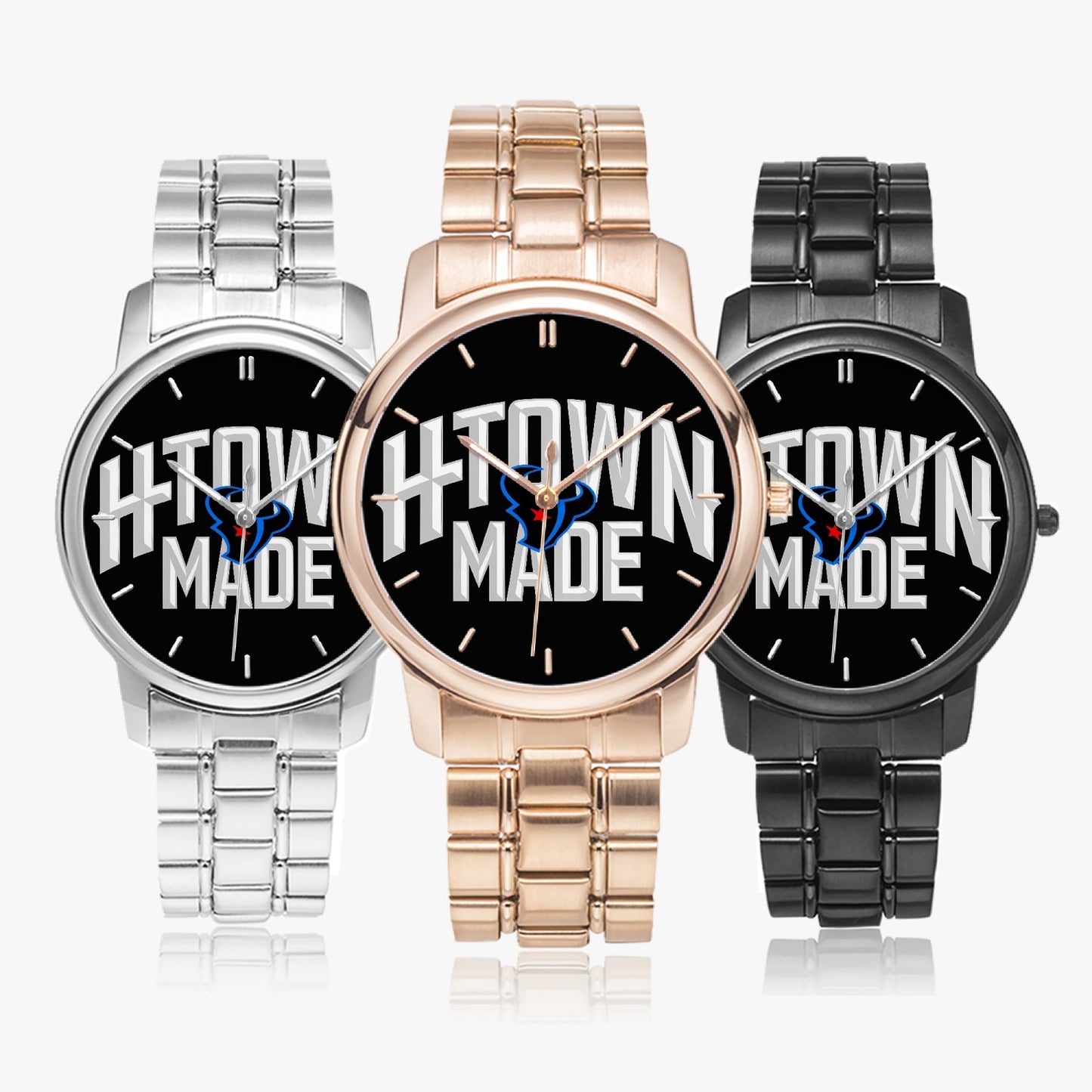 H-Town Made Folding Clasp Type Stainless Steel Quartz Watch (With Indicators)