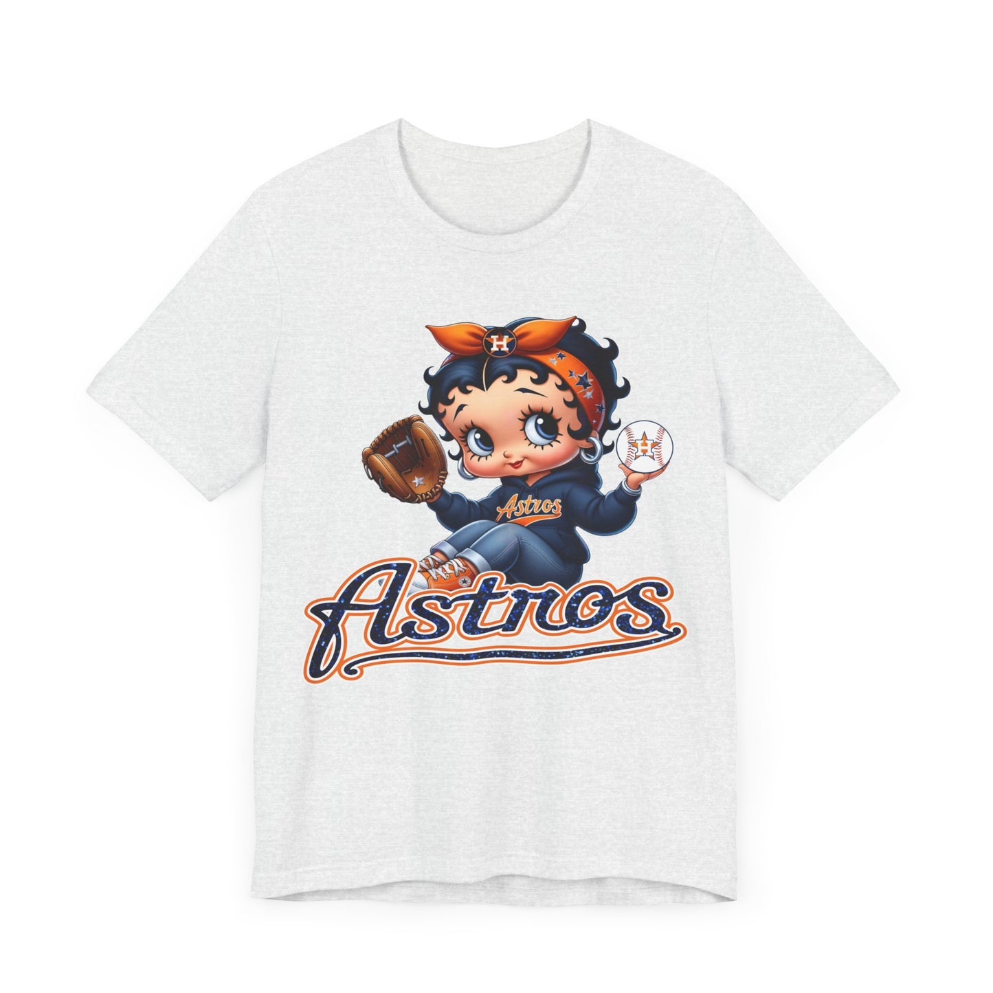 Astros Houston Betty Boop Blue Glitter Letters Unisex Short Sleeve Tee