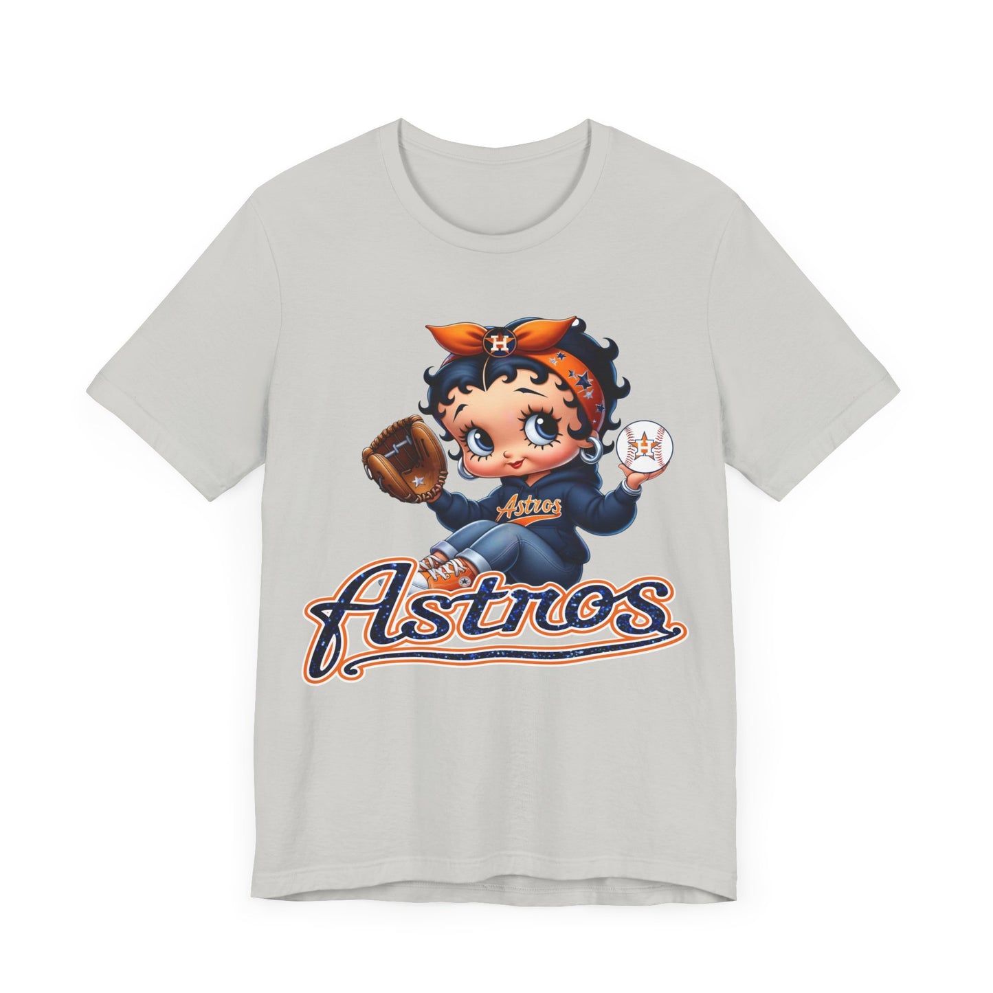 Astros Houston Betty Boop Blue Glitter Letters Unisex Short Sleeve Tee