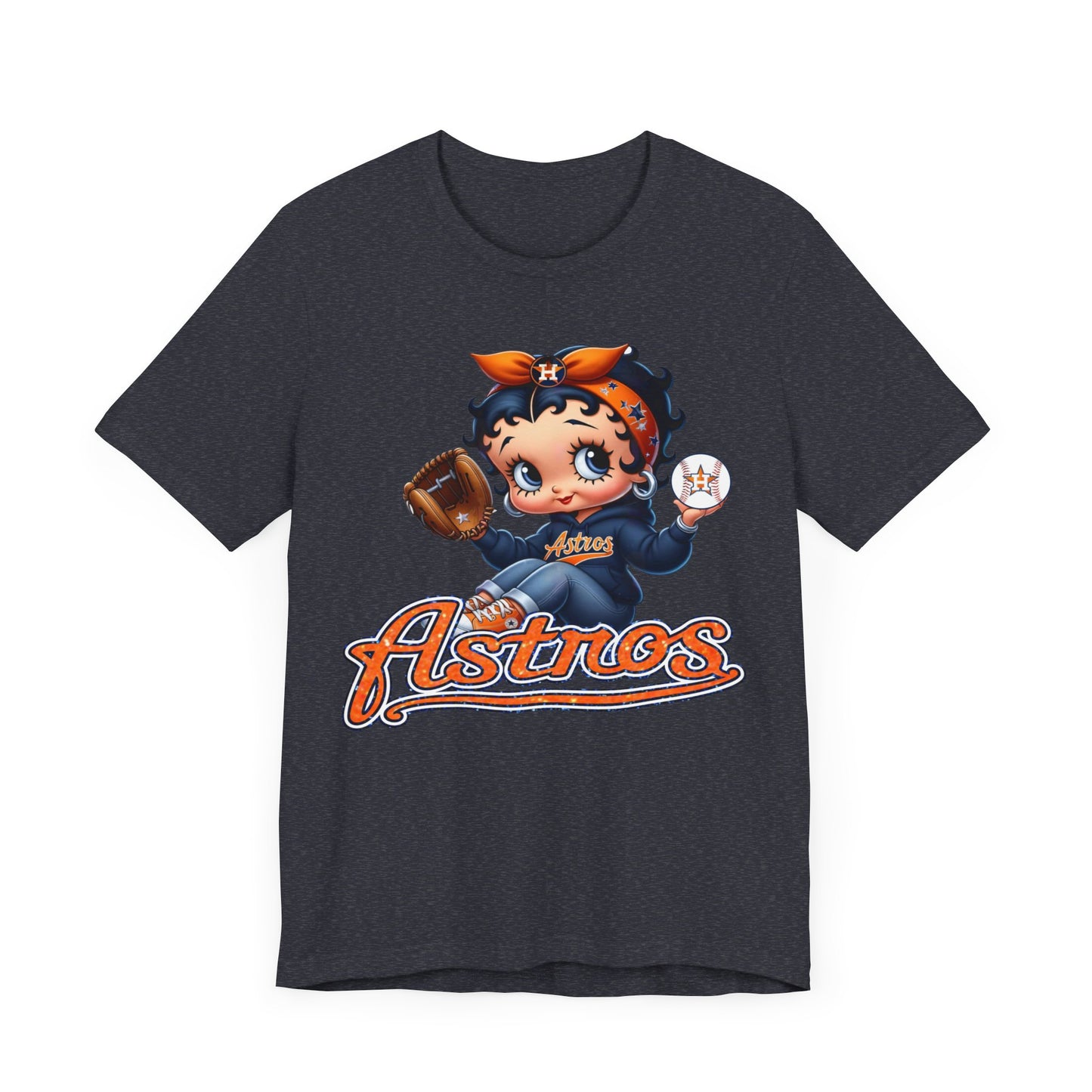 Astros Houston Betty Boop Orange Glitter Letters Unisex Short Sleeve Tee