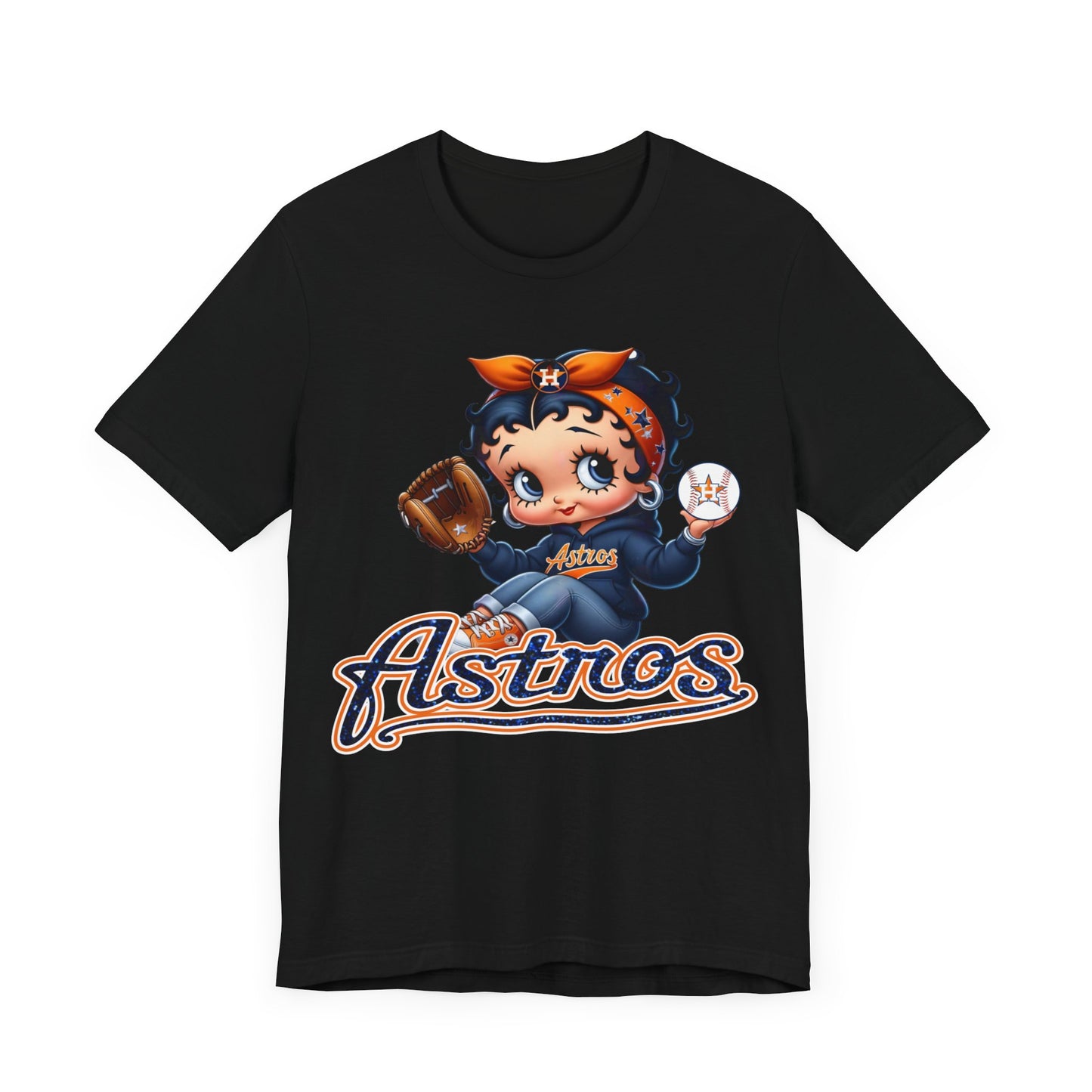 Astros Houston Betty Boop Blue Glitter Letters Unisex Short Sleeve Tee