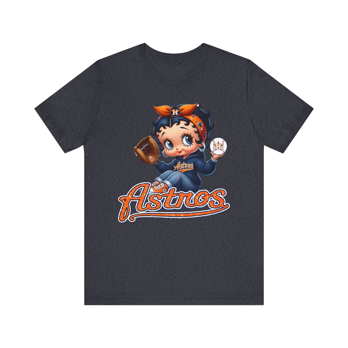 Astros Houston Betty Boop Orange Glitter Letters Unisex Short Sleeve Tee