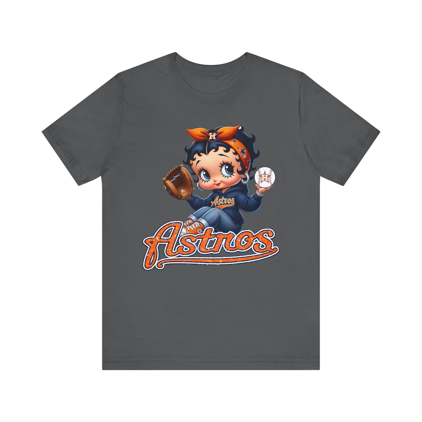 Astros Houston Betty Boop Orange Glitter Letters Unisex Short Sleeve Tee