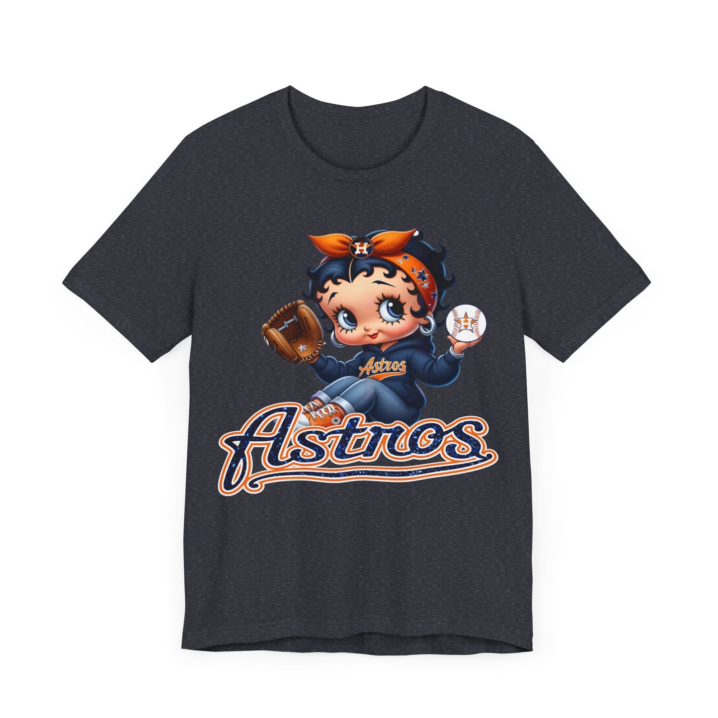 Astros Houston Betty Boop Blue Glitter Letters Unisex Short Sleeve Tee