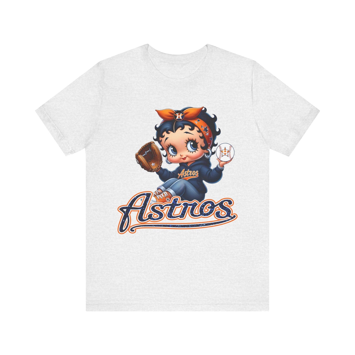 Astros Houston Betty Boop Blue Glitter Letters Unisex Short Sleeve Tee