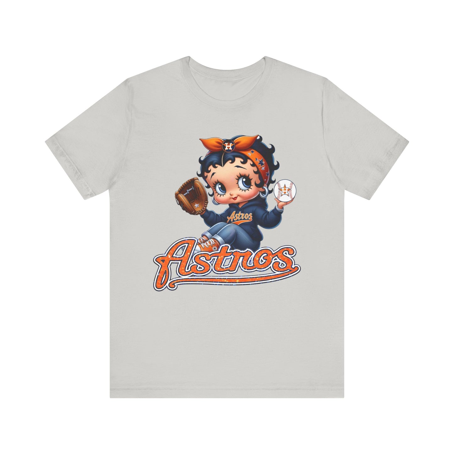 Astros Houston Betty Boop Orange Glitter Letters Unisex Short Sleeve Tee