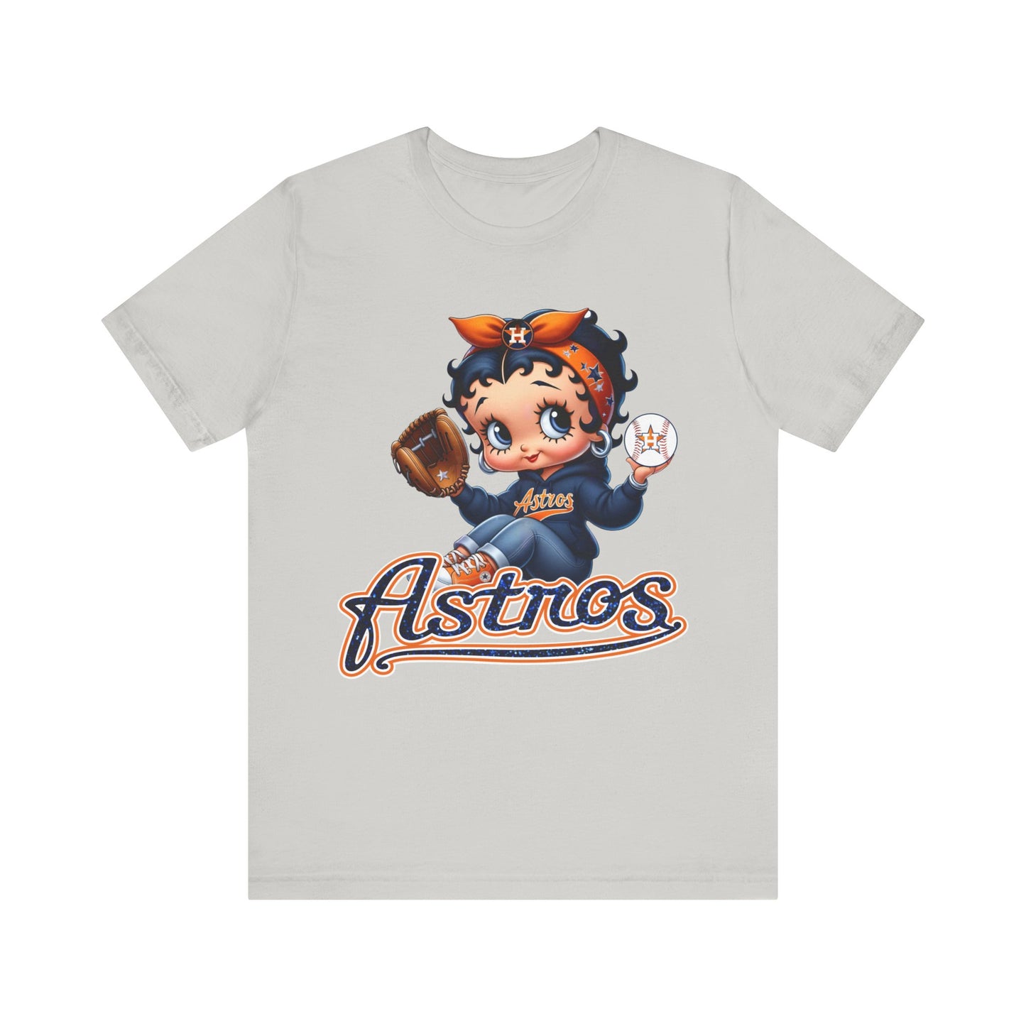 Astros Houston Betty Boop Blue Glitter Letters Unisex Short Sleeve Tee