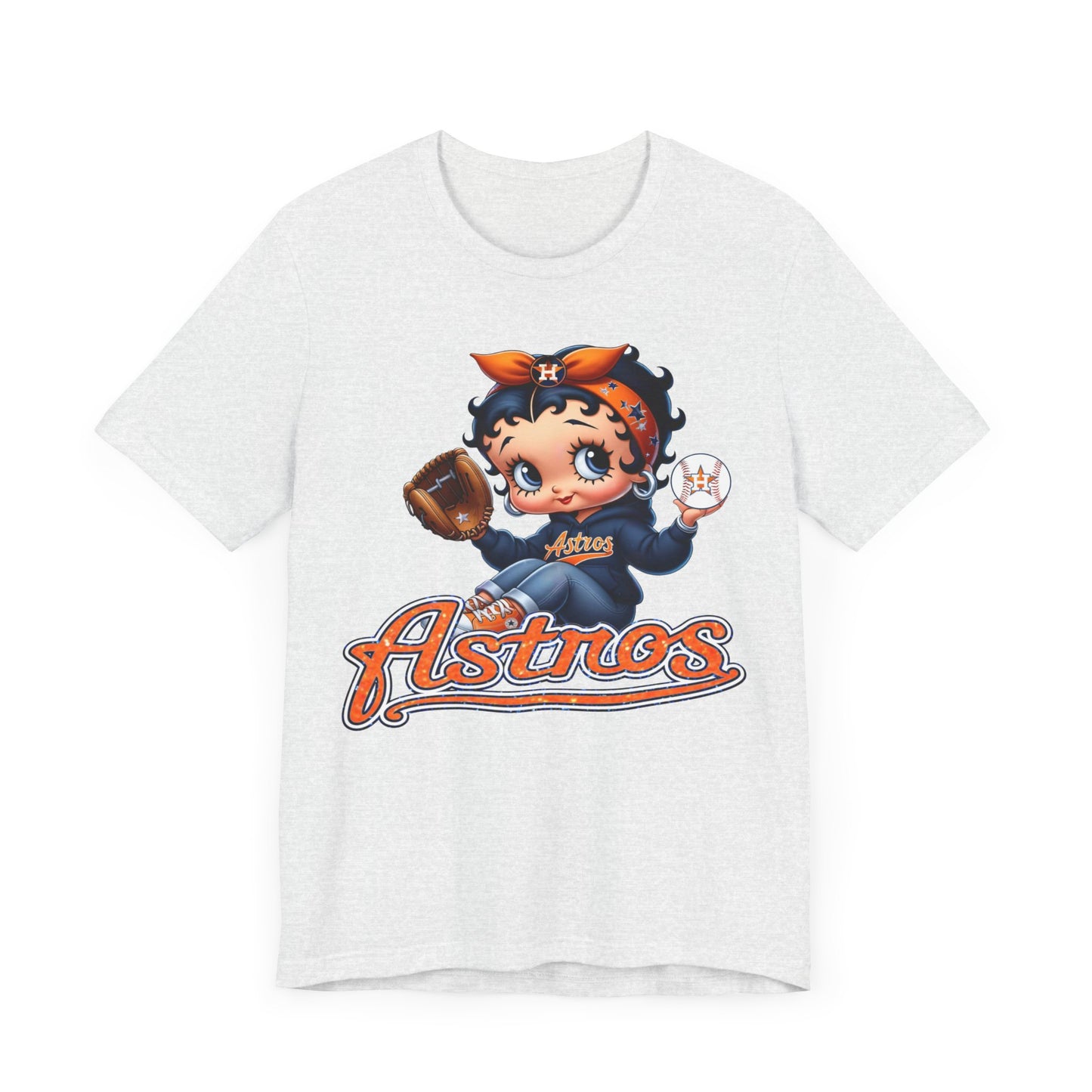 Astros Houston Betty Boop Orange Glitter Letters Unisex Short Sleeve Tee