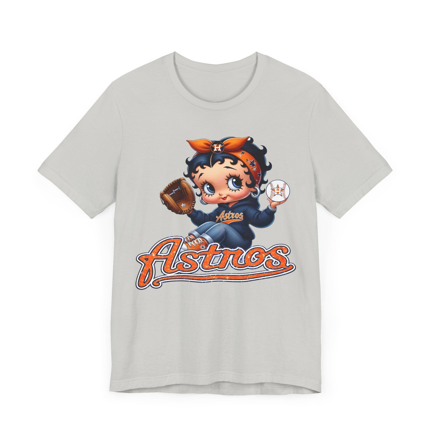 Astros Houston Betty Boop Orange Glitter Letters Unisex Short Sleeve Tee