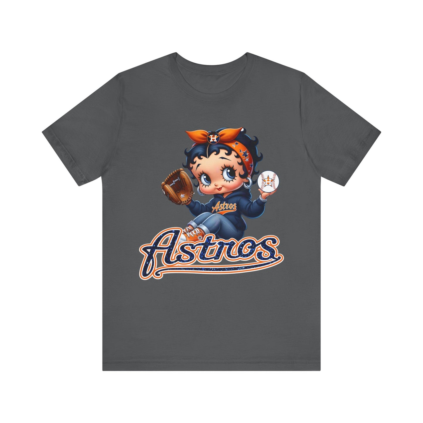 Astros Houston Betty Boop Blue Glitter Letters Unisex Short Sleeve Tee