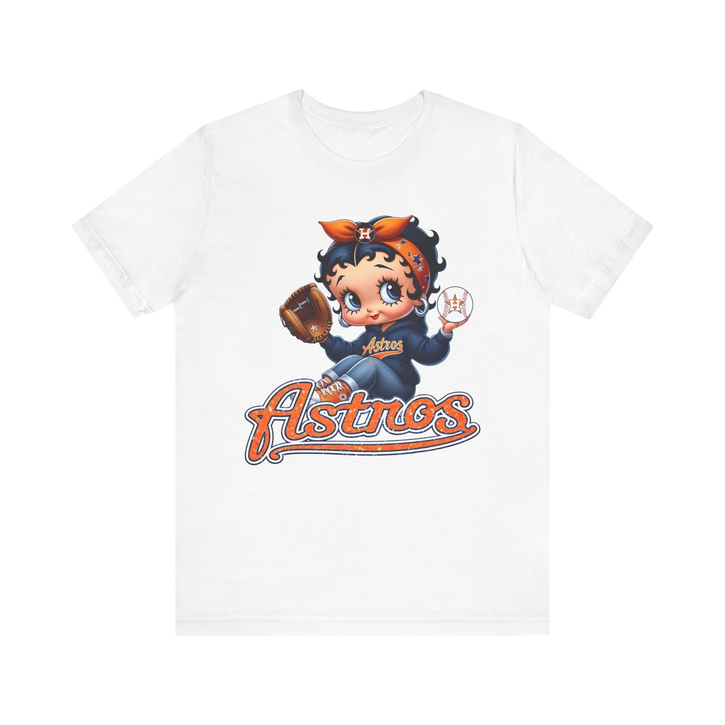 Astros Houston Betty Boop Orange Glitter Letters Unisex Short Sleeve Tee