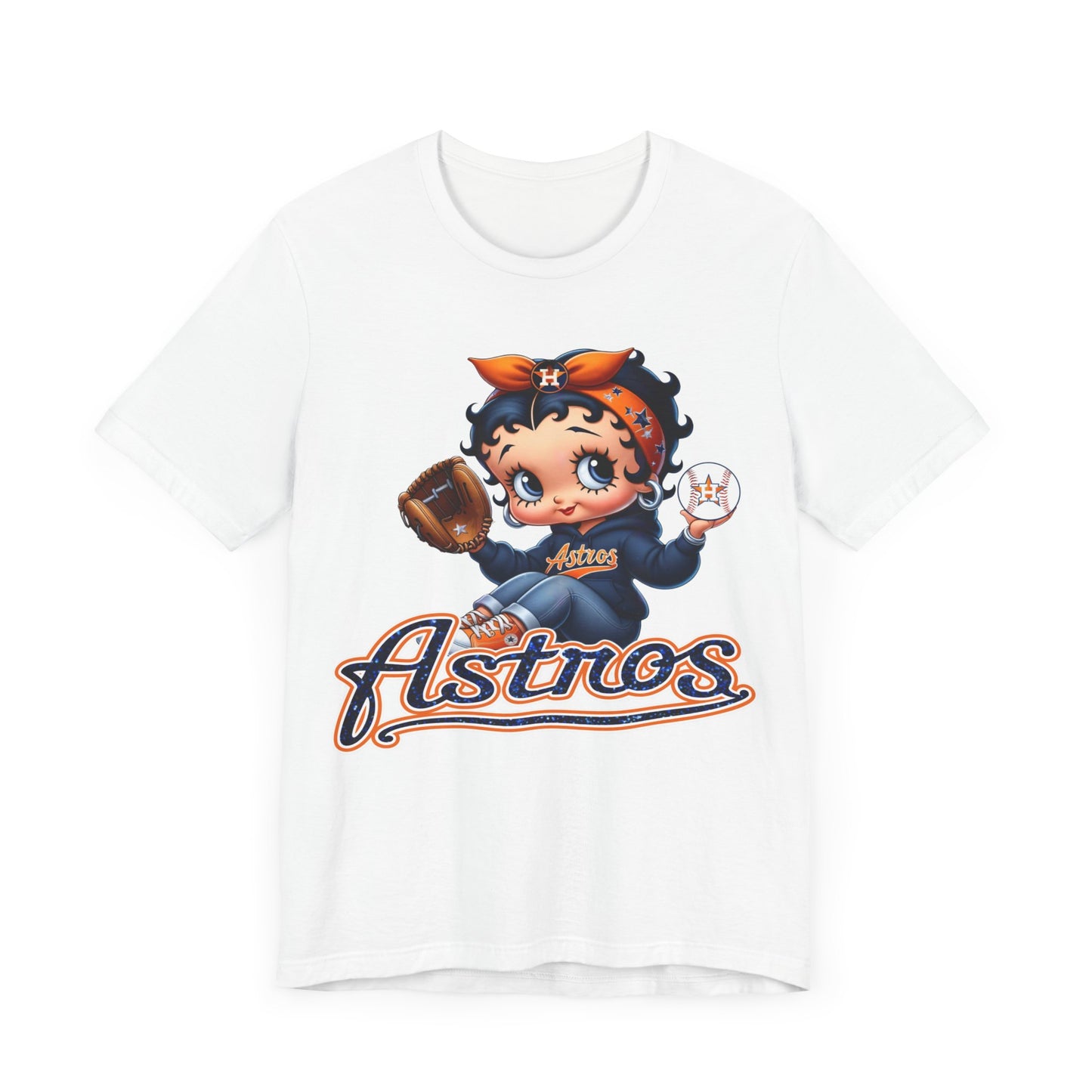 Astros Houston Betty Boop Blue Glitter Letters Unisex Short Sleeve Tee