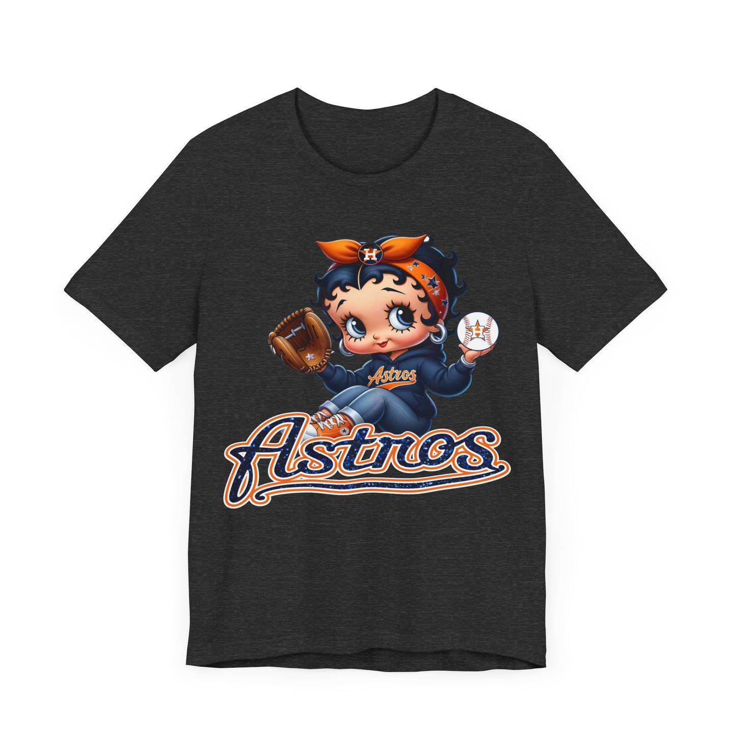 Astros Houston Betty Boop Blue Glitter Letters Unisex Short Sleeve Tee