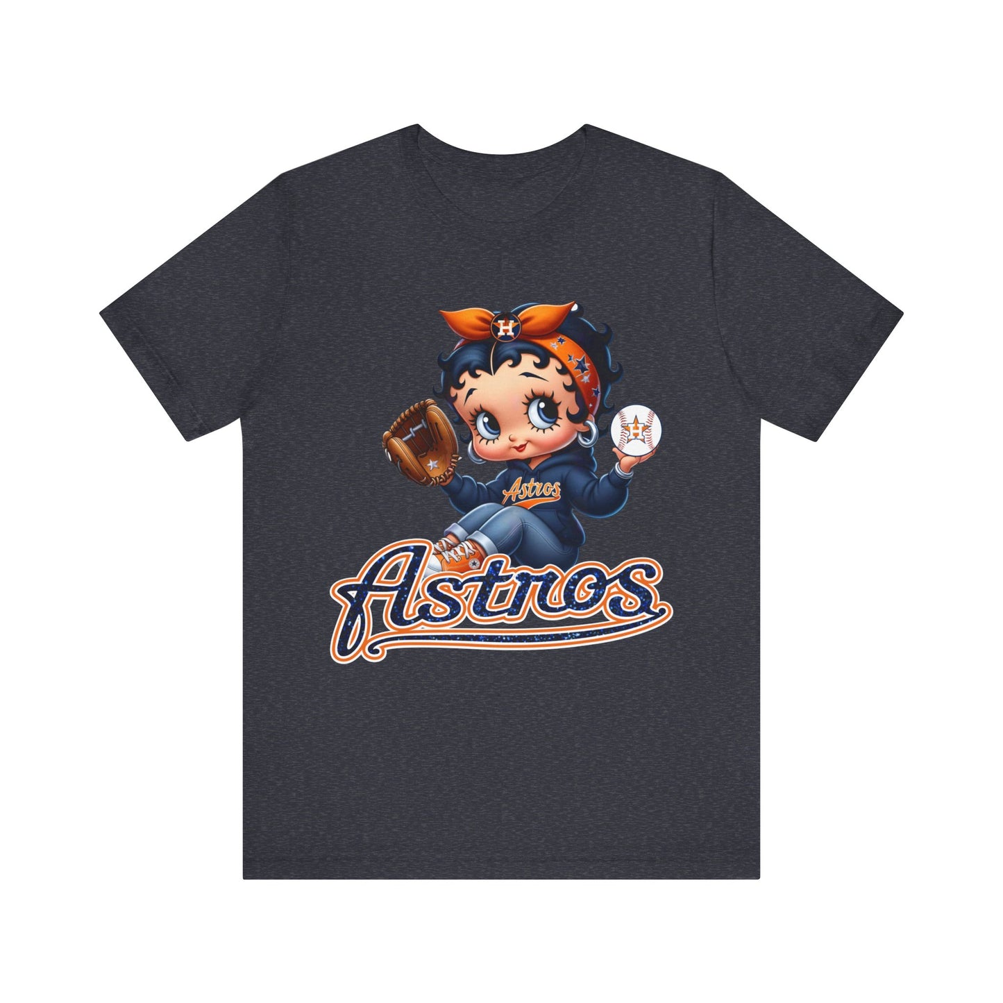 Astros Houston Betty Boop Blue Glitter Letters Unisex Short Sleeve Tee