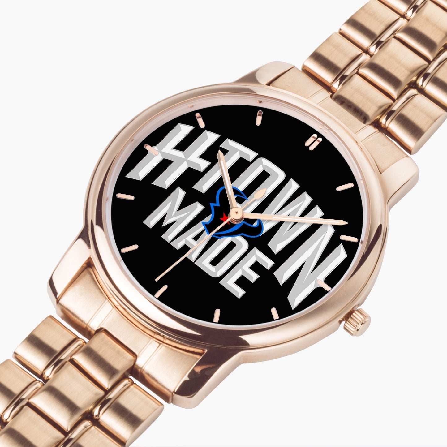 H-Town Made Folding Clasp Type Stainless Steel Quartz Watch (With Indicators)