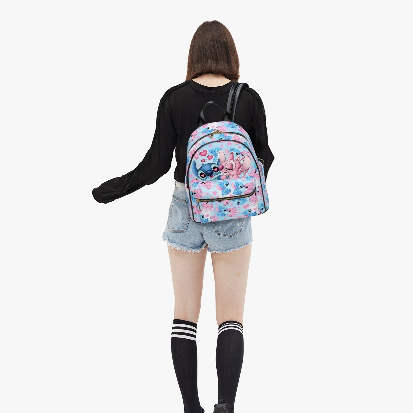 Stitch and Angel All Over Printed PU Backpack