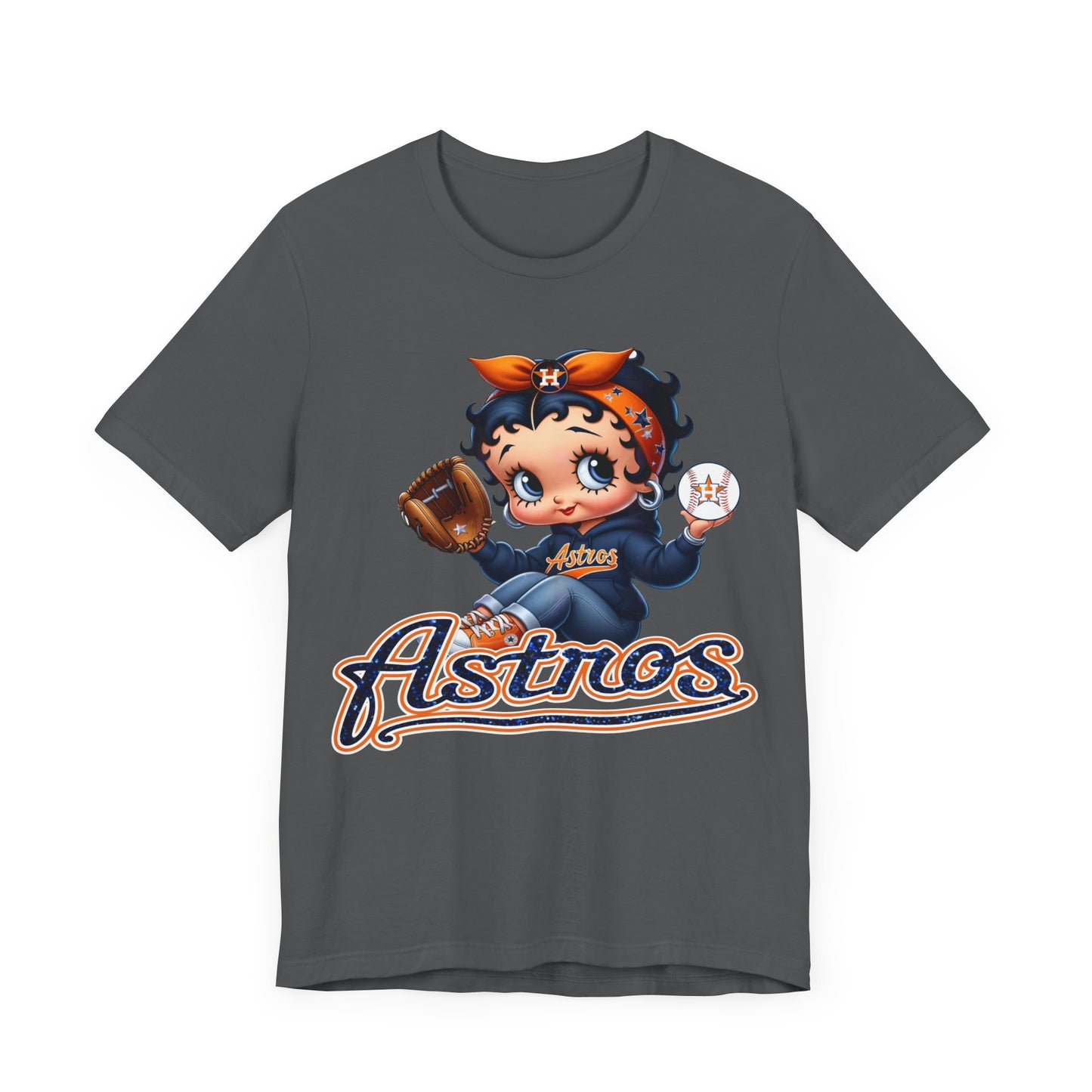 Astros Houston Betty Boop Blue Glitter Letters Unisex Short Sleeve Tee