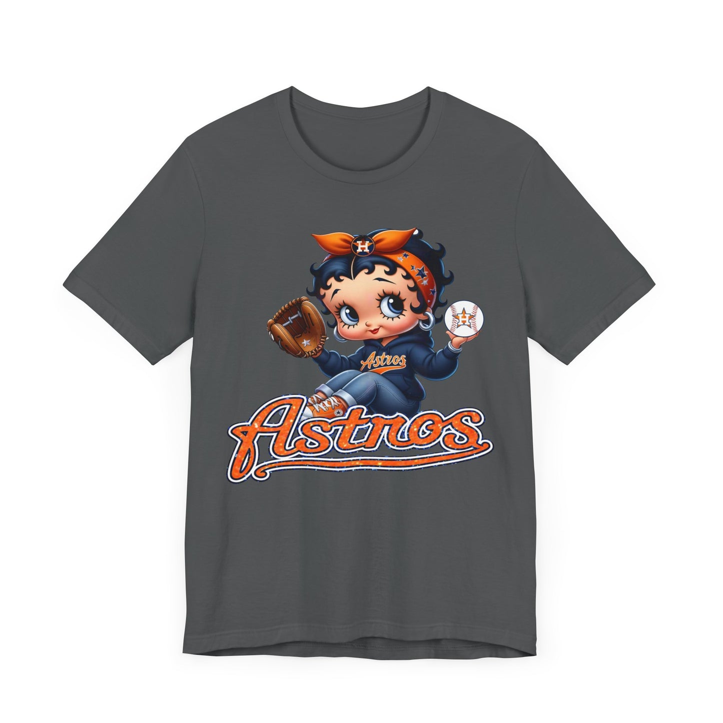 Astros Houston Betty Boop Orange Glitter Letters Unisex Short Sleeve Tee