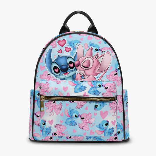 Stitch and Angel All Over Printed PU Backpack