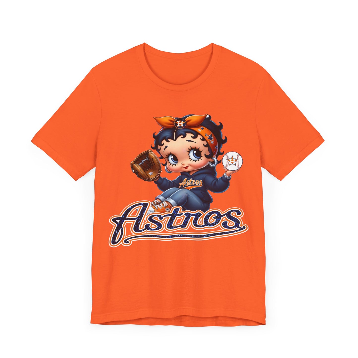 Astros Houston Betty Boop Blue Glitter Letters Unisex Short Sleeve Tee