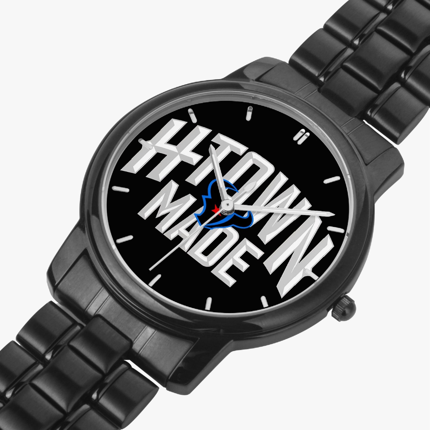 H-Town Made Folding Clasp Type Stainless Steel Quartz Watch (With Indicators)