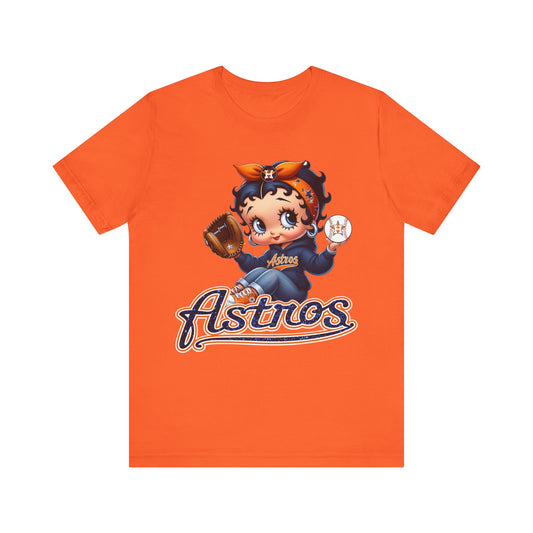 Astros Houston Betty Boop Blue Glitter Letters Unisex Short Sleeve Tee