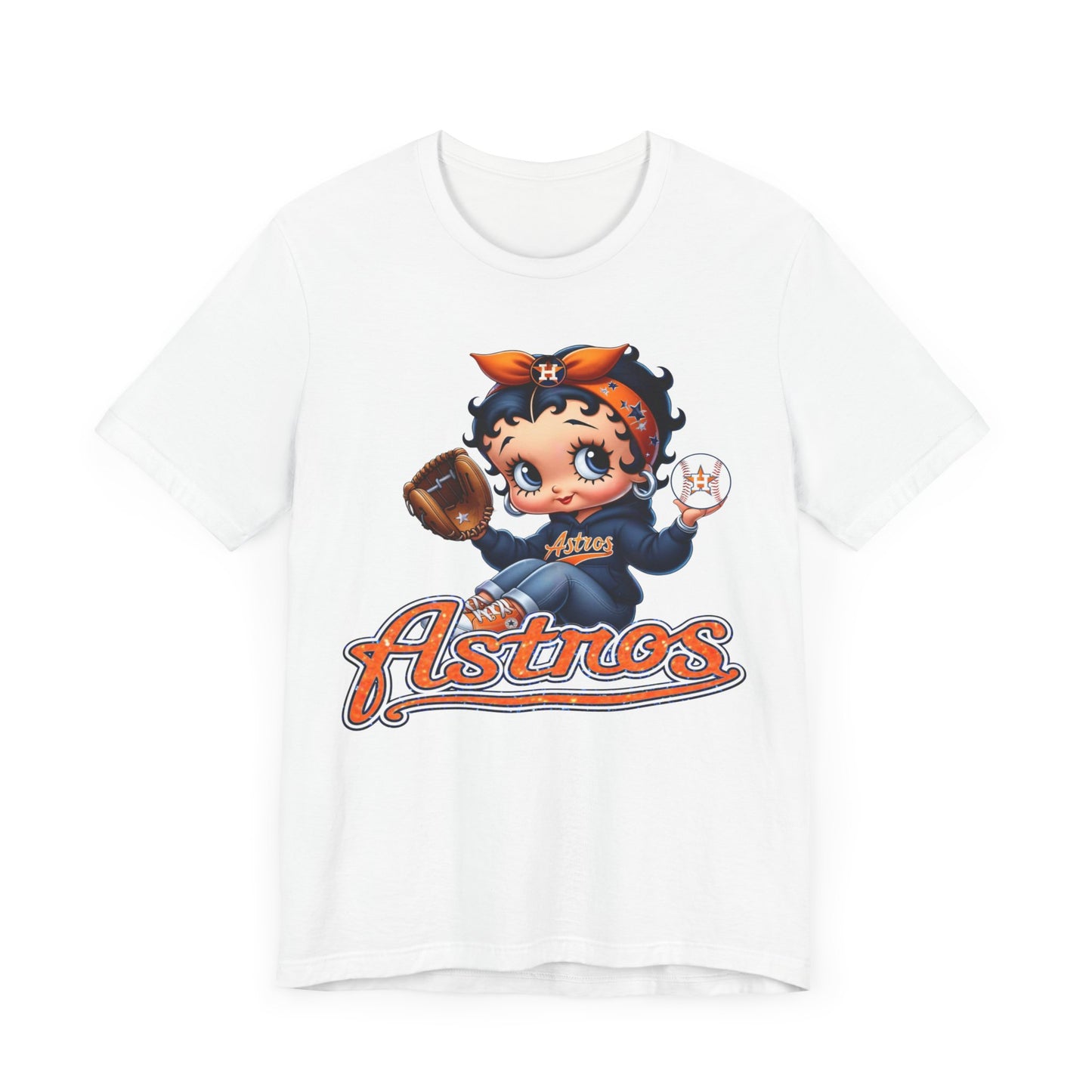 Astros Houston Betty Boop Orange Glitter Letters Unisex Short Sleeve Tee