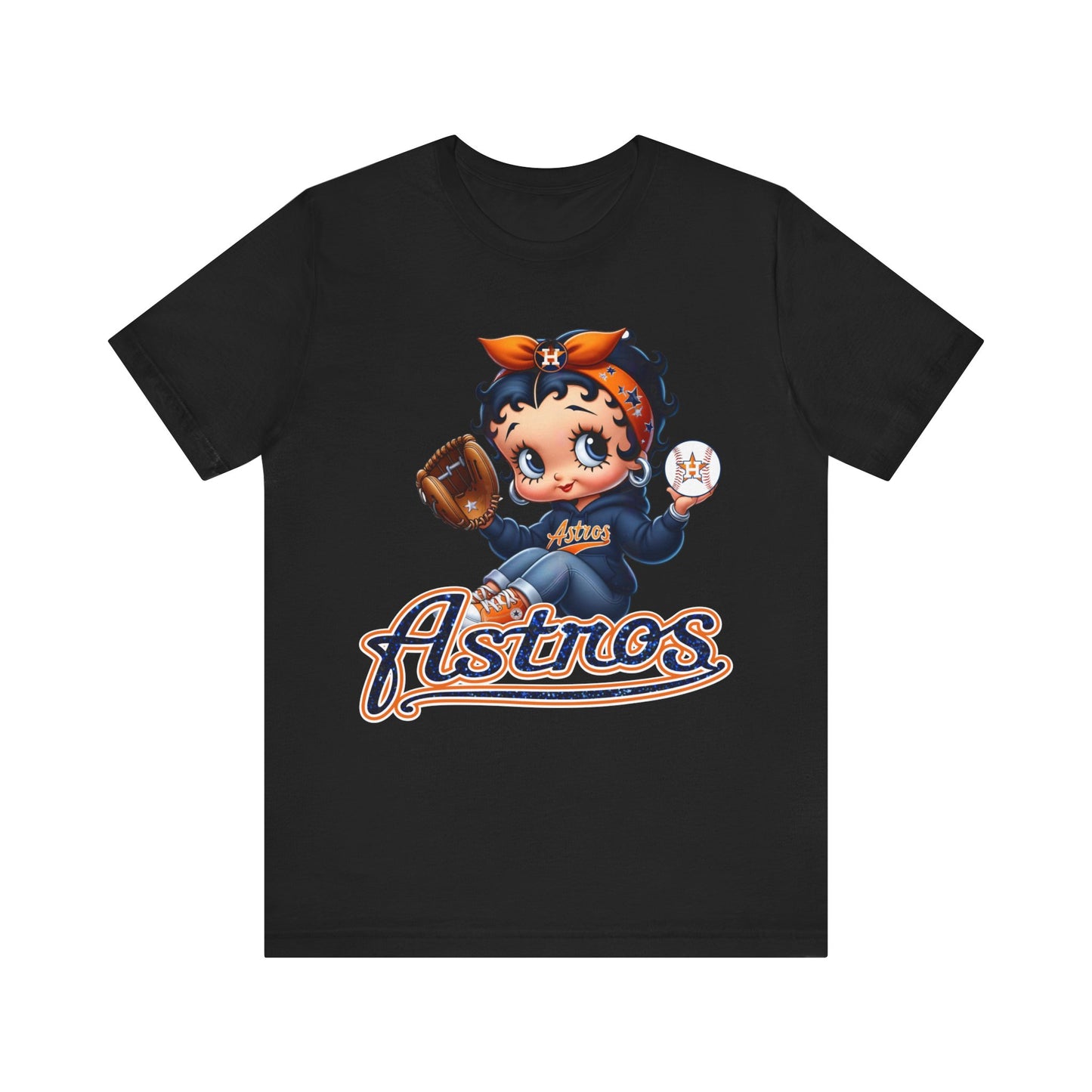 Astros Houston Betty Boop Blue Glitter Letters Unisex Short Sleeve Tee