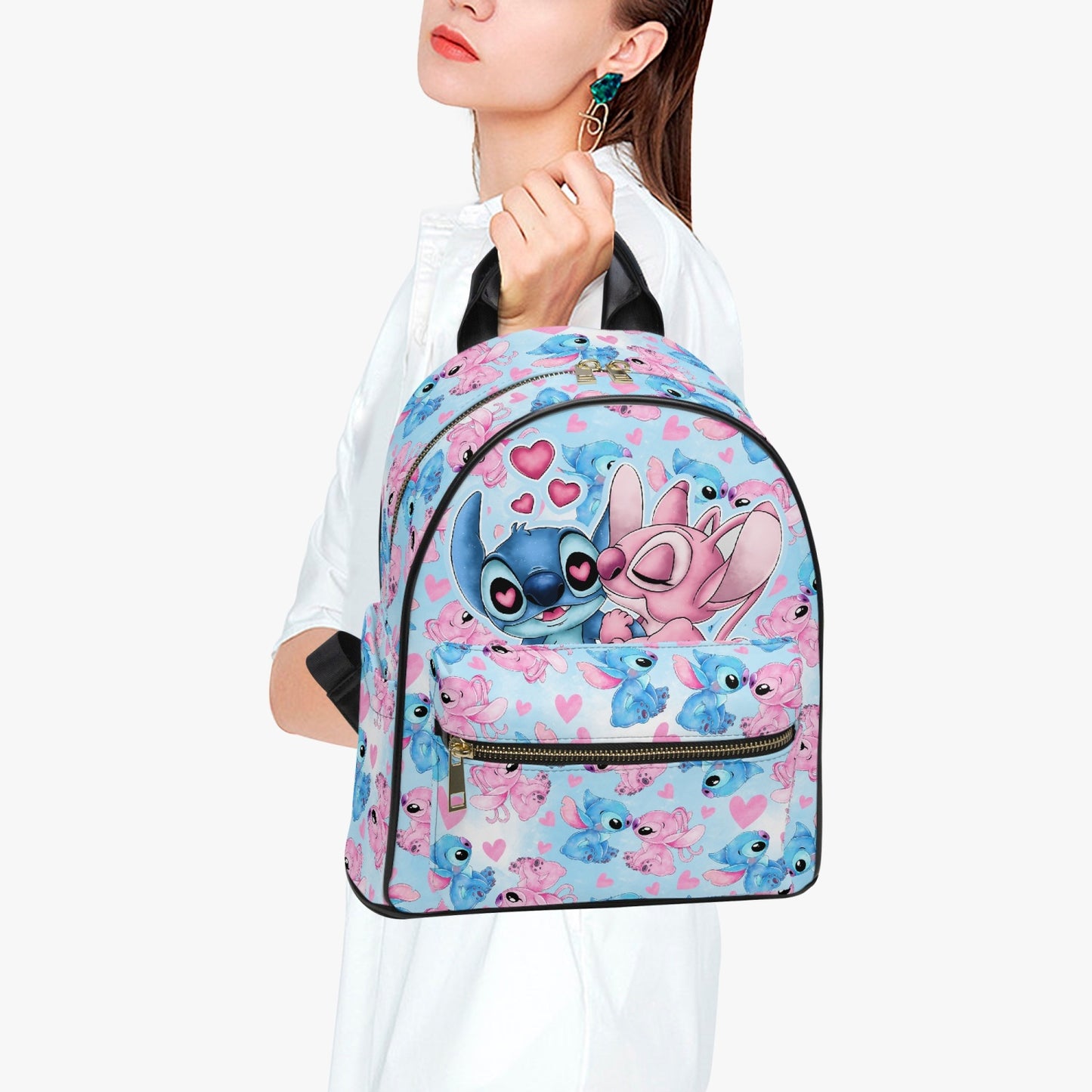 Stitch and Angel All Over Printed PU Backpack