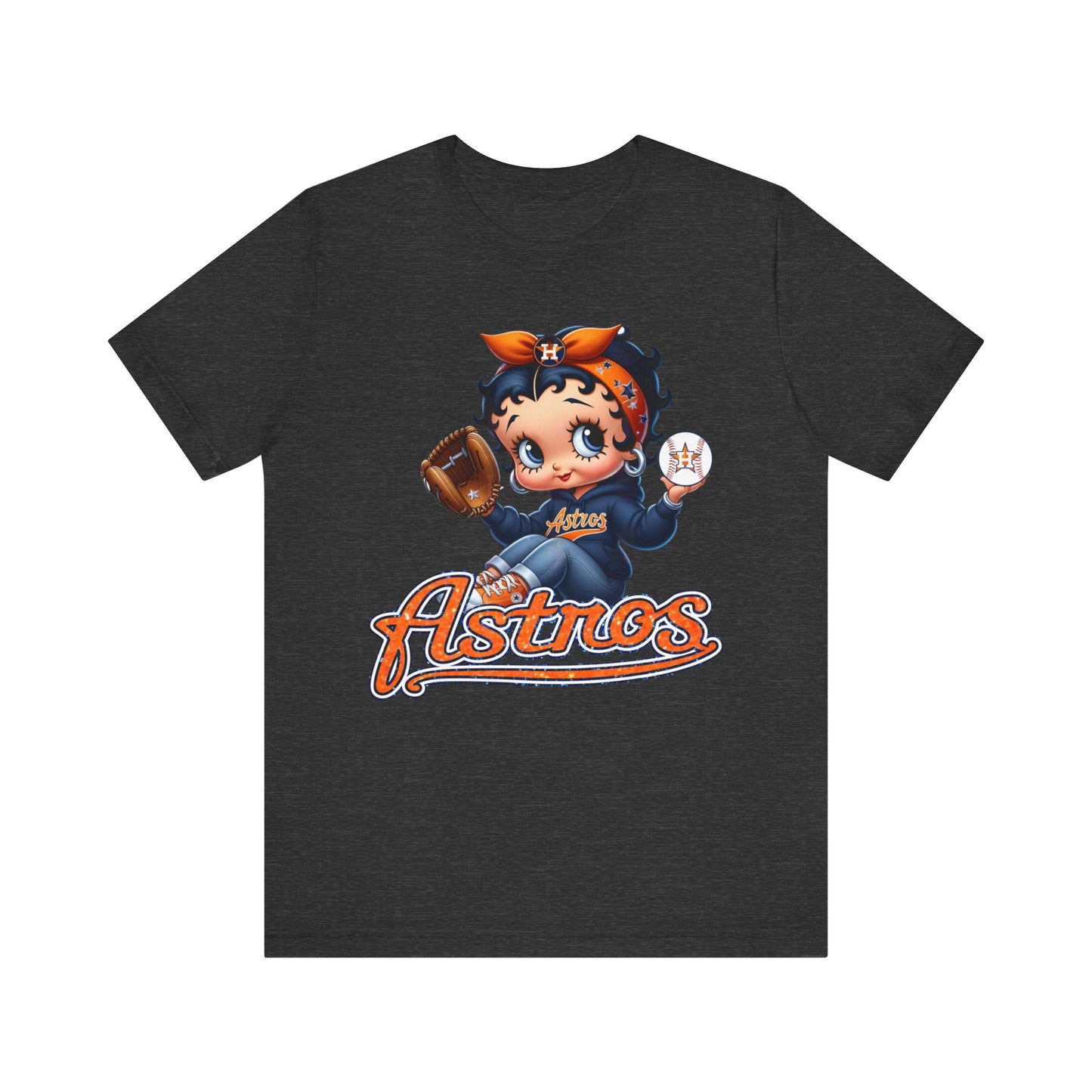 Astros Houston Betty Boop Orange Glitter Letters Unisex Short Sleeve Tee