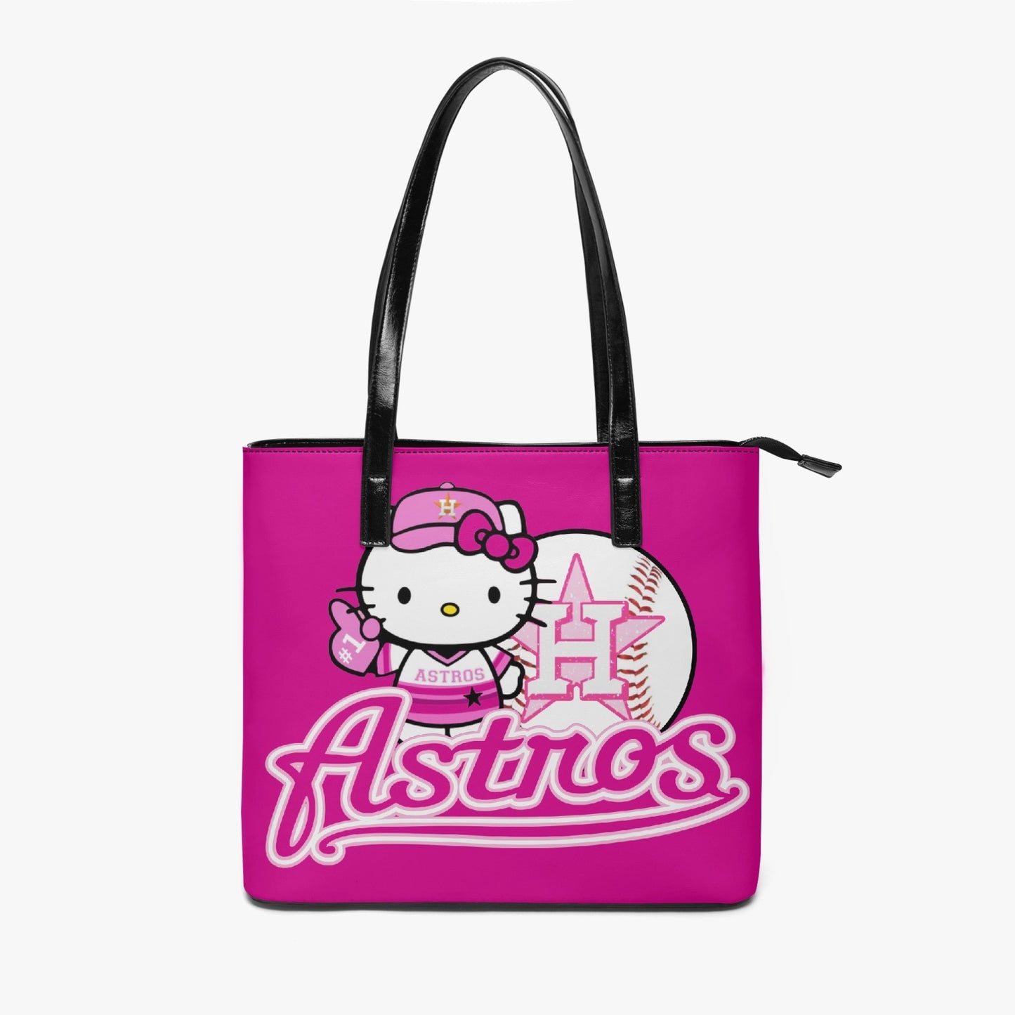 Astros Houston Pink Kitty PU leather zipper tote purse