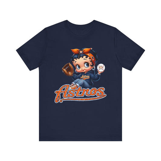 Astros Houston Betty Boop Orange Glitter Letters Unisex Short Sleeve Tee