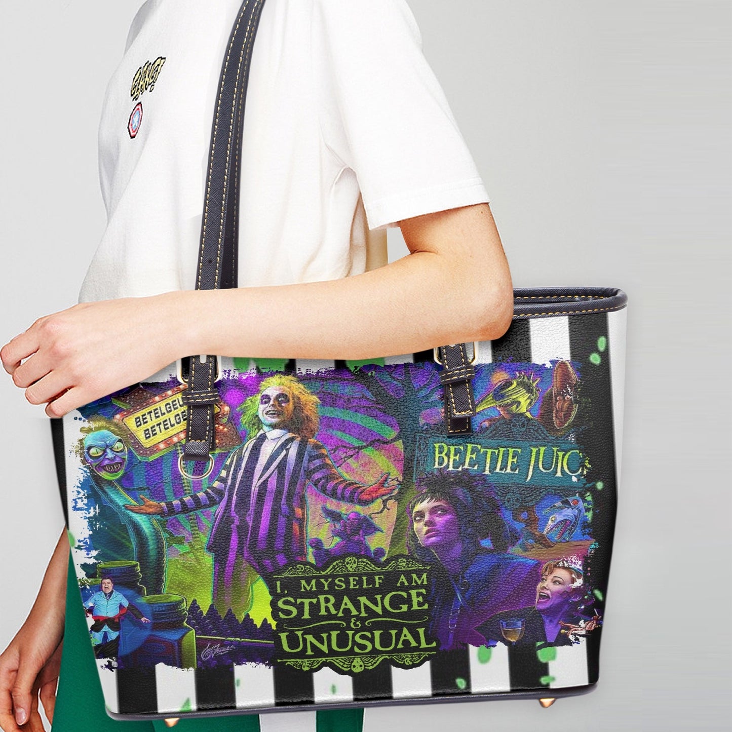 BEETLEJUICE  Large Leather Tote Bag for Women