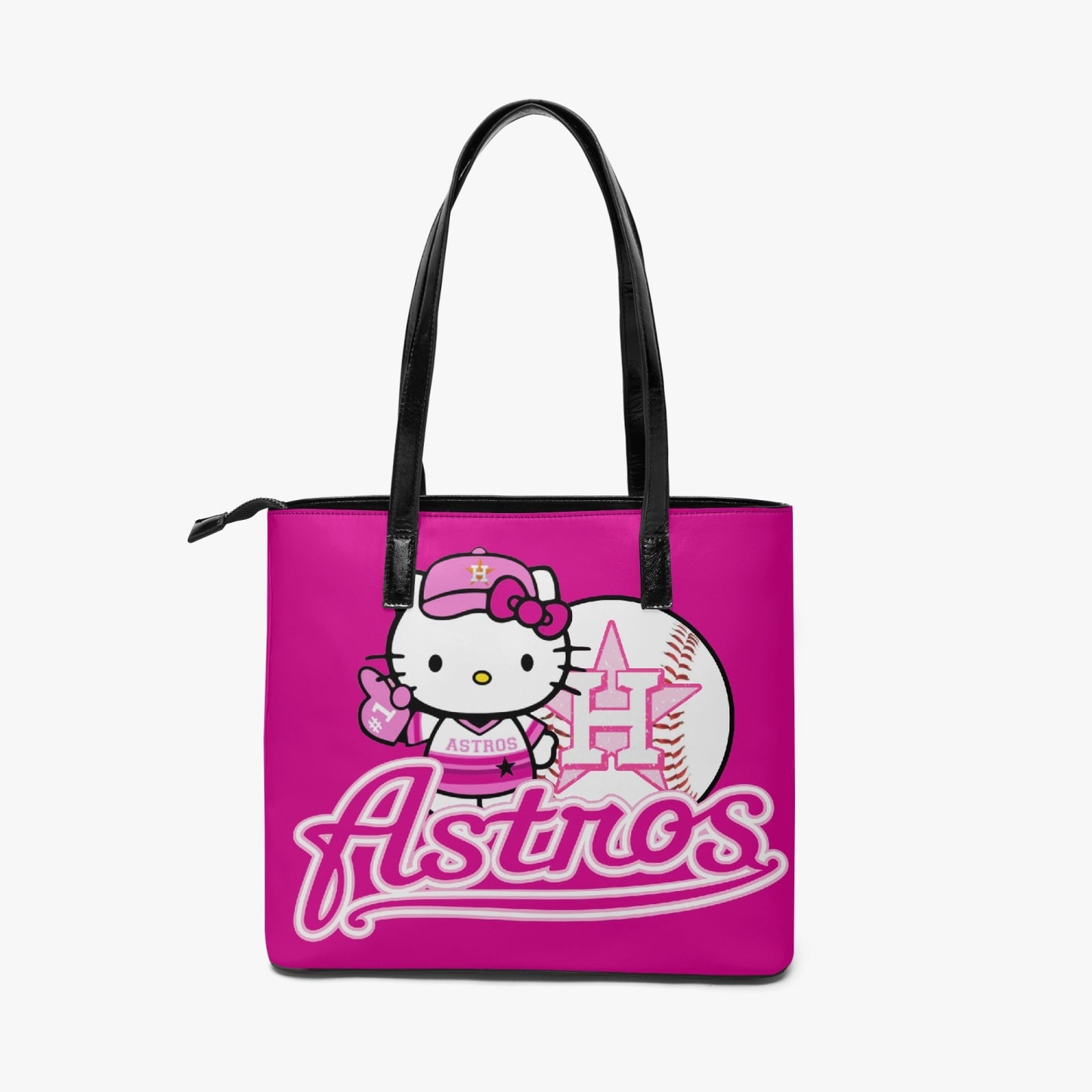 Astros Houston Pink Kitty PU leather zipper tote purse